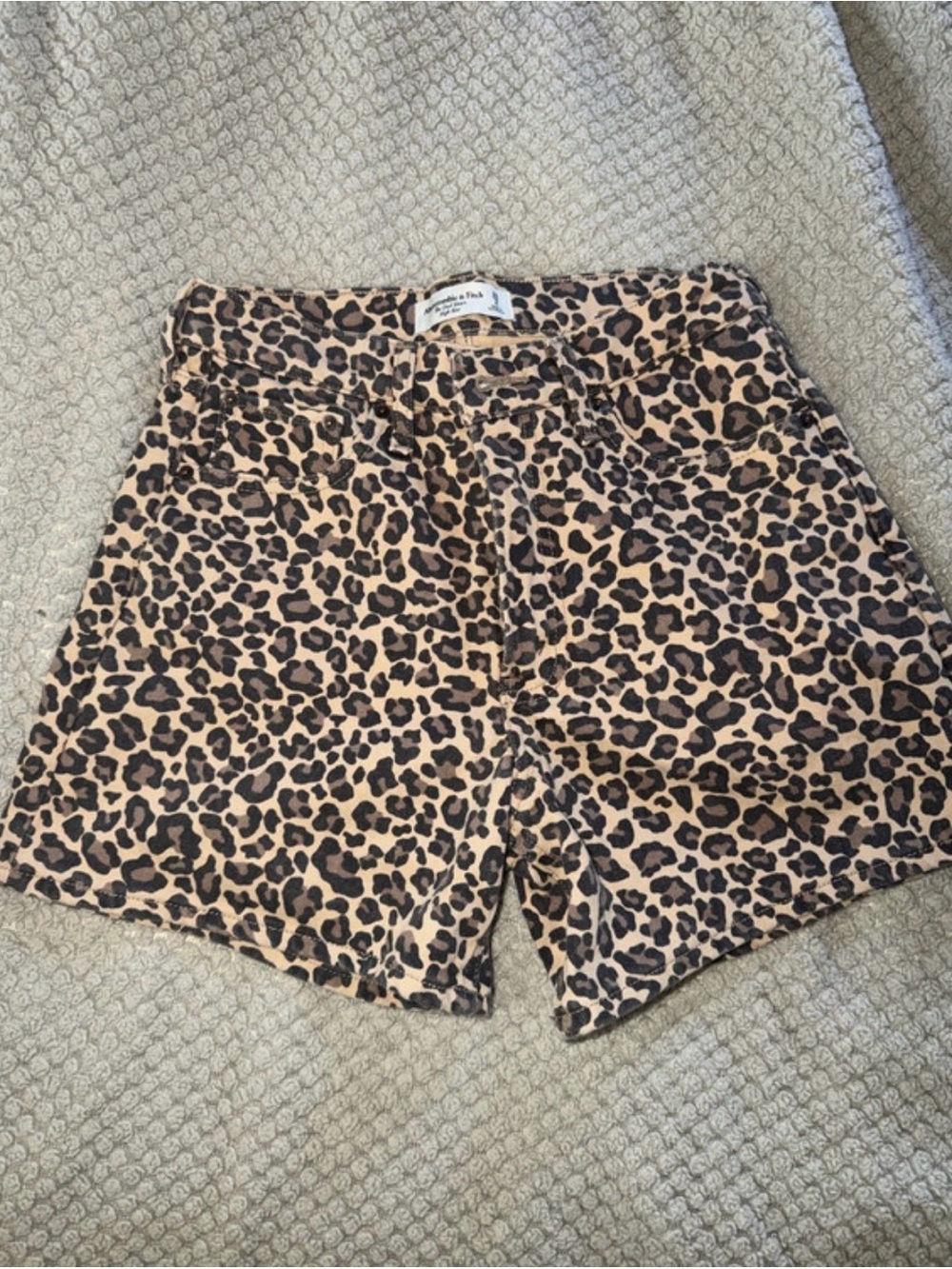 Abercrombie & Fitch Leopard Print Jean Shorts in Tan and Black
